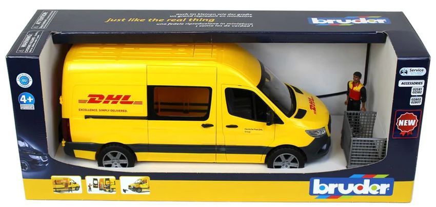 BRUDER Mercedes Sprinter DHL kurier 1:16 figurka paczki