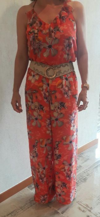 Marc Cain komplet kombinezon sukienka kwiaty pomarańczowy