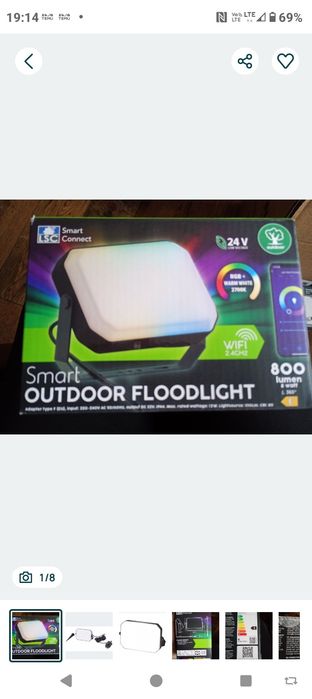 Reflektor zewnętrzny 800 lumen, białe ciepłe, Wi-fi