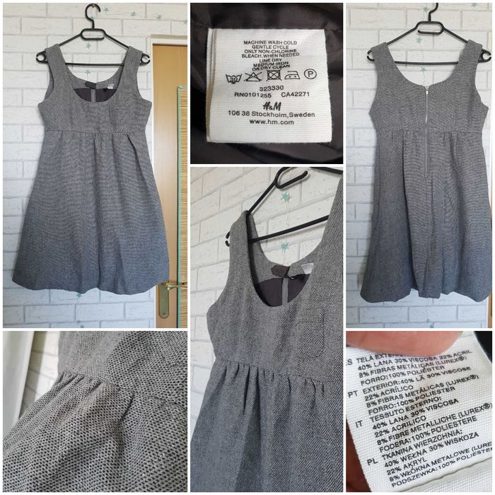 Krótka szara sukienka H&M 34/36 typ babydoll