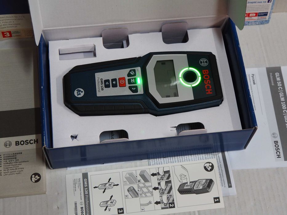 Wykrywacz metali BOSCH GMS 120 detektor kabli zbrojenia drewno plastik