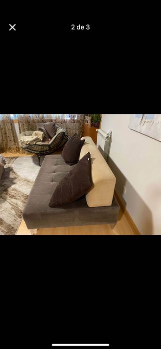 Sofá  com 1,40. Praticamente novo em cor bege e castanho,