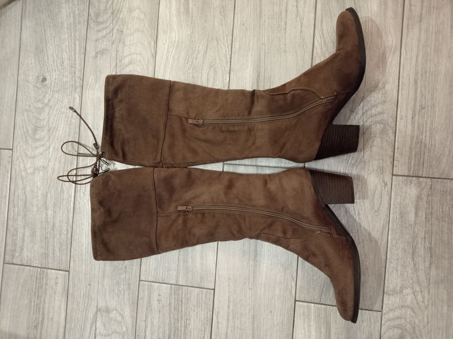 Жіночі довгі чоботи,замшеві ботфорди, кориневі, 39 р.
