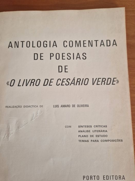 Livro "Antologia Comentada de Poesias de "O Livro de Cesário Verde""