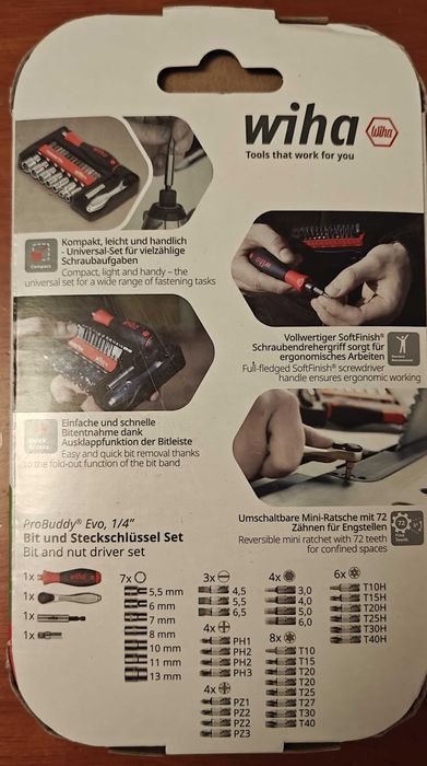 Zestaw bitów i kluczy nasadowych Wiha ProBuddy Evo 1/4
