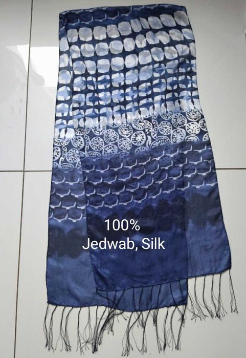 Szal, szalik apaszka 100% Jedwab biel / granat