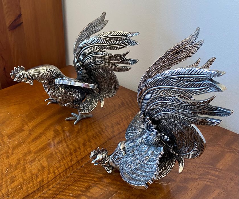 Fighting Roosters in Polished Tin