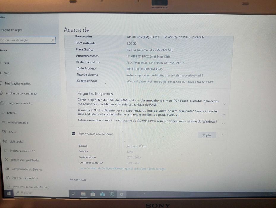 PC portátil Sony vaio