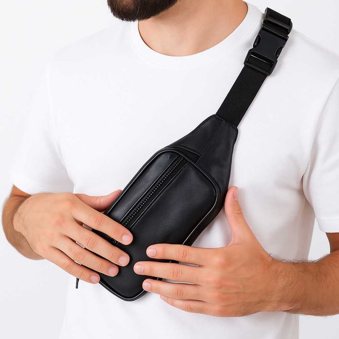 Шкіряна міні бананка чоловіча сумка з натуральної італійської шкіри