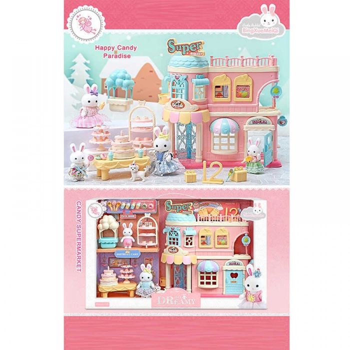 Іграшковий будинок-кондитерська з 2 флоксовими зайчиками та собачкою