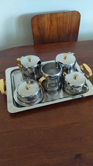 Serviço completo para servir chá em aço inox com 6 peças!