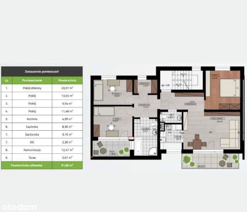 92m2 z widokiem na las, 4 pokoje, balkon, loggia