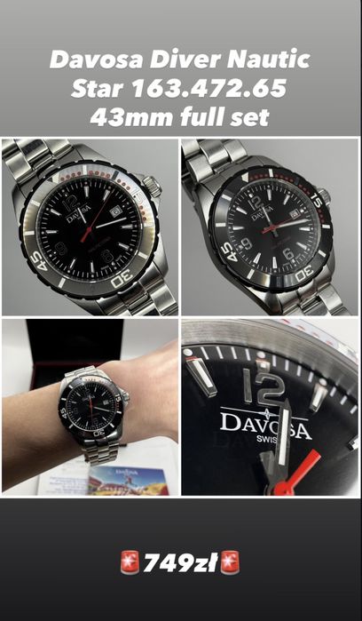Davosa Nautic star 43mm full set 43mm męski zegarek oryginał