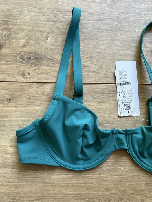 Zielony, biustonosz, stanik, góra, kostium kąpielowy bikini Etam, 75B