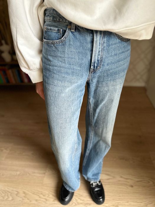 Hm x LEE mom oversize | niebieskie jeansy spodnie damskie