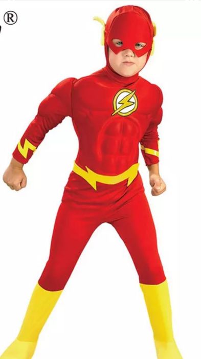 Костюм Супергероя DC Флеш,ростовка на рост от 100 до135см, маска, пояс