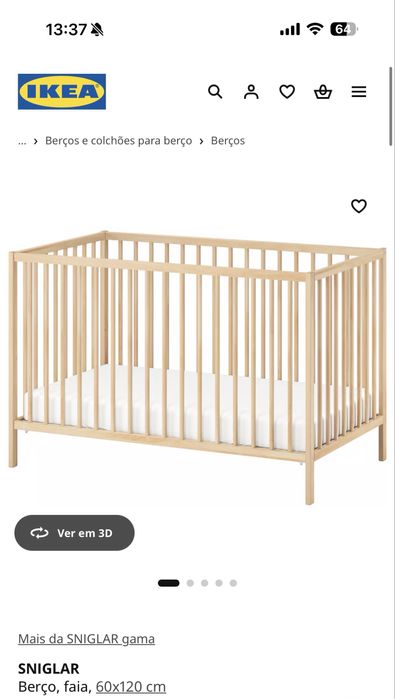 Berço Ikea SNIGLAR + Colchão Ikea + Roupa de cama
