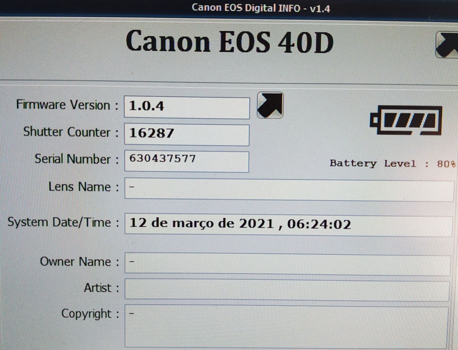 Canon 40D c/ Grip Canon Irrepreensivel " 16.387 " Clicks / 6,5 Fps
