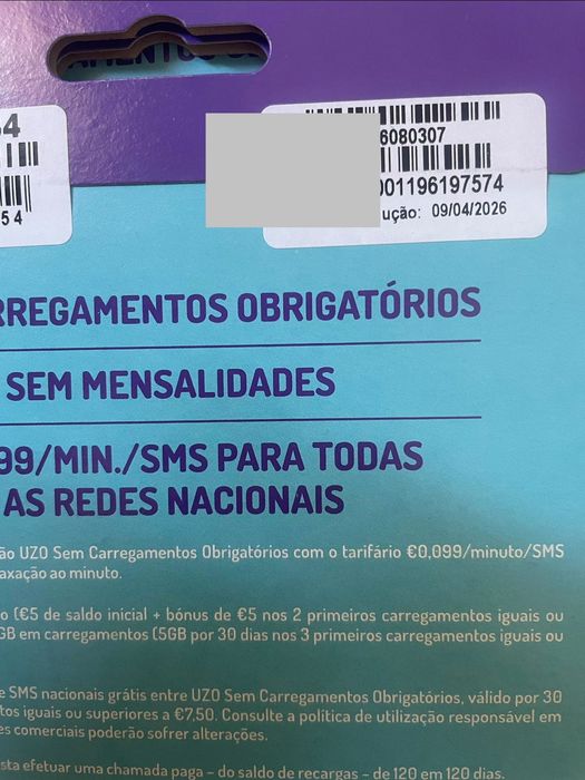 cartões UZO prepago selados, números únicos