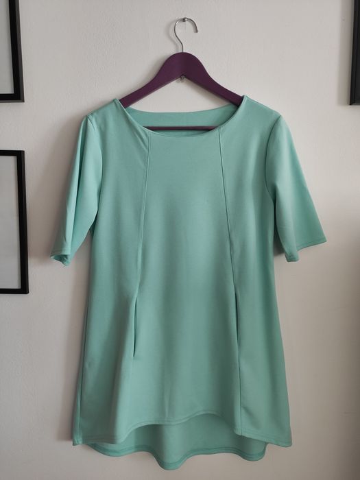 Miętowa zielona sukienka tunika oversize na zimę jesień wiosne S 36 8