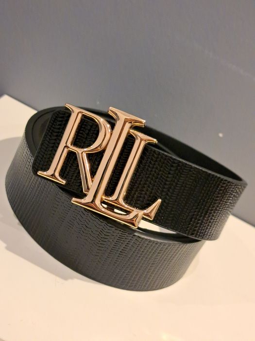 RALPH LAUREN damski czarny nowy pasek złota klamra  110 cm