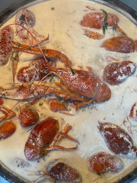 Рак у вершковому бульйоні. Живі раки.