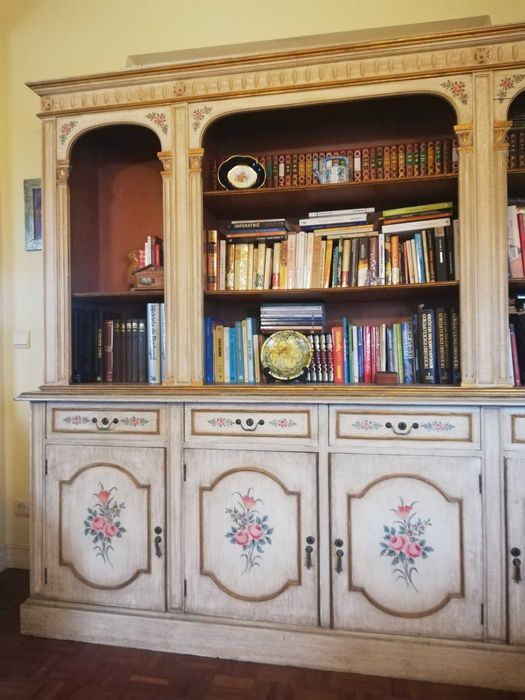 Móvel Biblioteca de madeira pintada à mão, estilo provençal Louis XIV