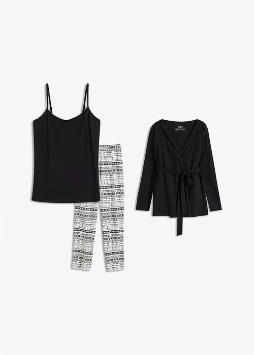 B.P.C piżama damska 3-elementowa top, bluzka kopertowa i spodnie 44/46