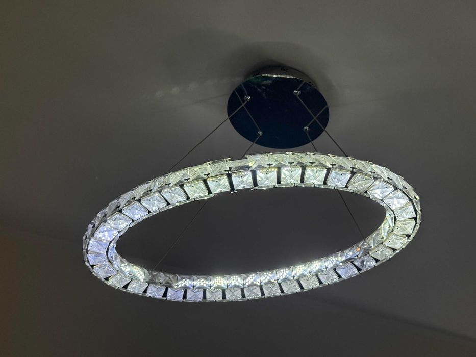 4 Lampy ring wiszące, kryształowe, srebrne