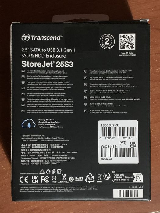 Transcend Enclosure for 2.5" SATA III SSD/HDD USB 3.1 Gen 1 TS0GSJ25S3