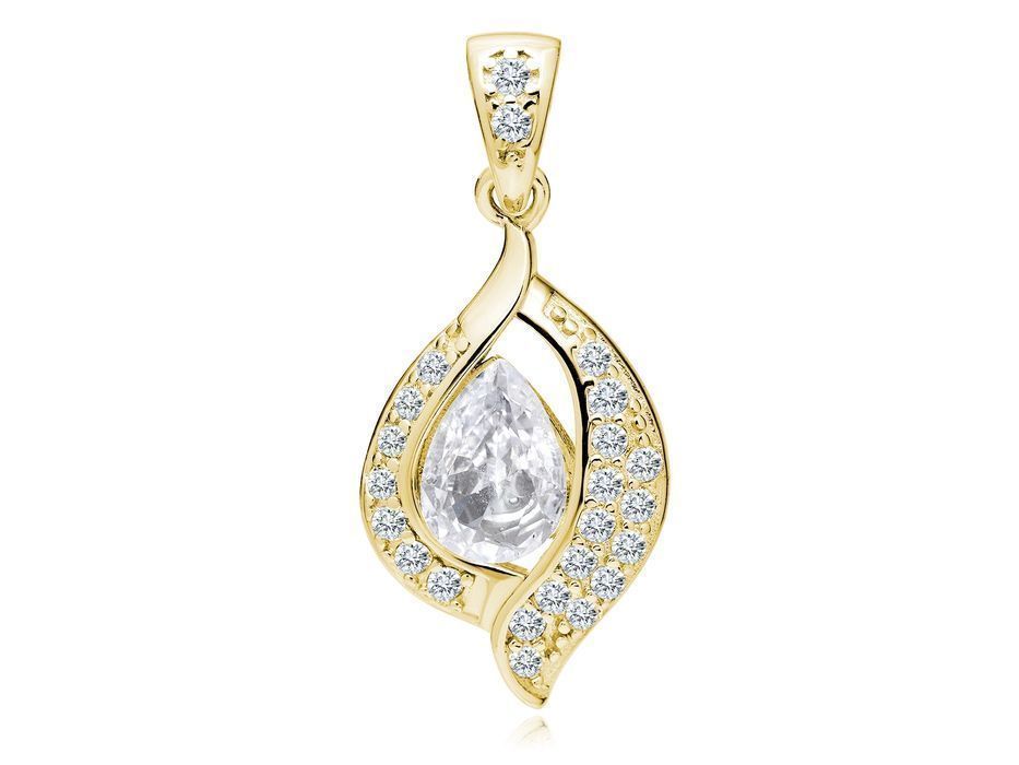 Pozłacany Srebrny Wisiorek Łezka Kropla Białe Cyrkonie Z0736Cg_W