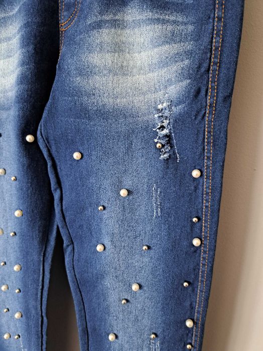 Nowe spodnie jeans Legginsy S/36 moraj koraliki