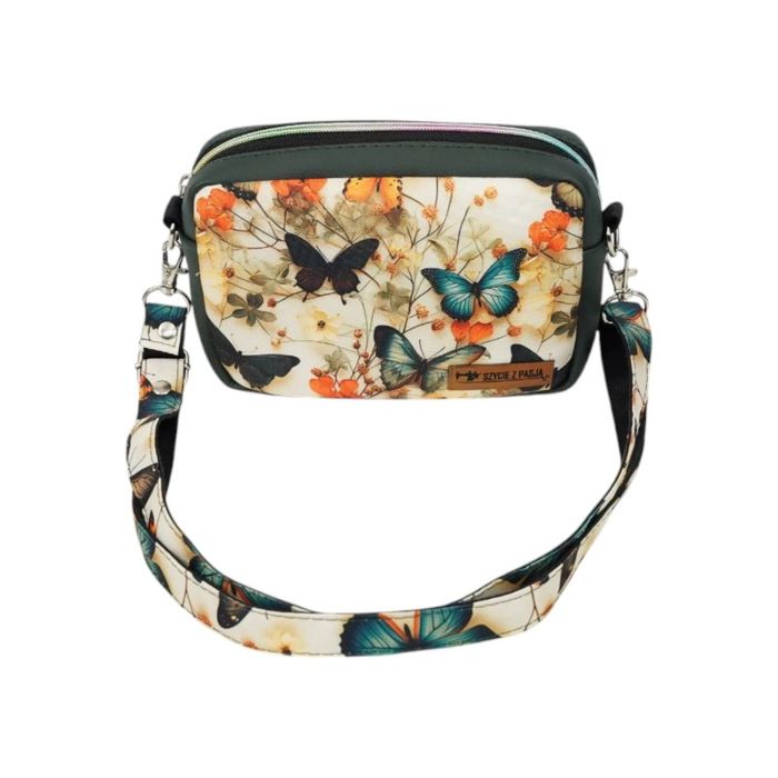 Mini Torebka Box z Ekoskóry z Motywem Motyli i Polnych Kwiatów