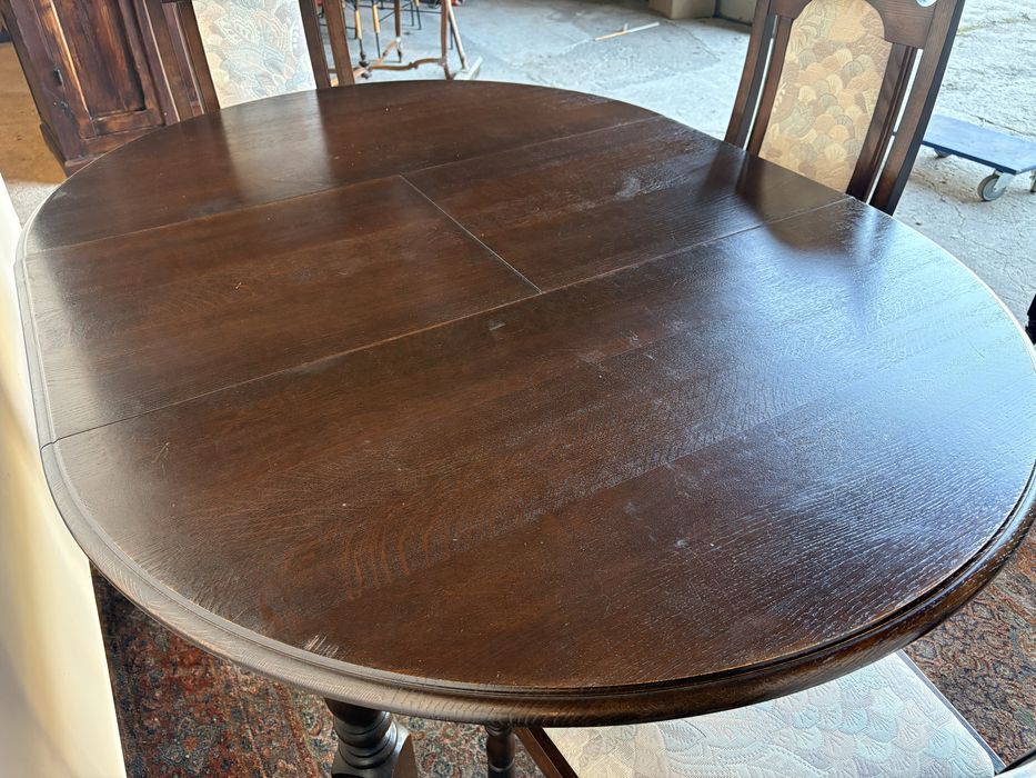 Stół okrągły drewniany rozkładany 117-165 cm + 6 krzeseł