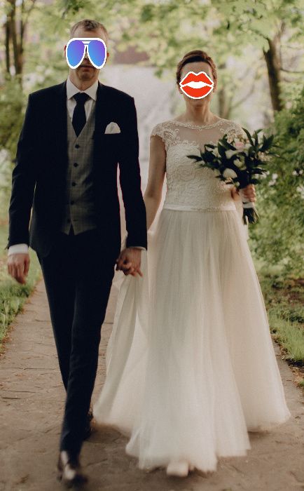 Suknia ślubna romatyczna bez głębokiego dekoltu roz40 wrost 174cm