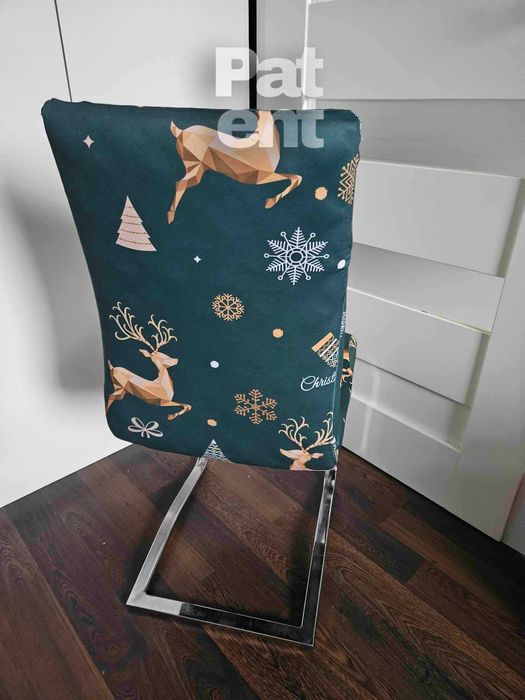 Świąteczne pokrowce na krzesła elastyczne 4 sztuki zielone renifery