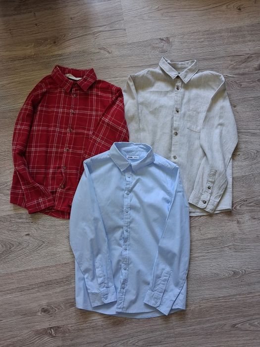 Koszule paka chłopiec 140 elegancka błękitna czerwona święta krata len bawełna h&m hm sinsay