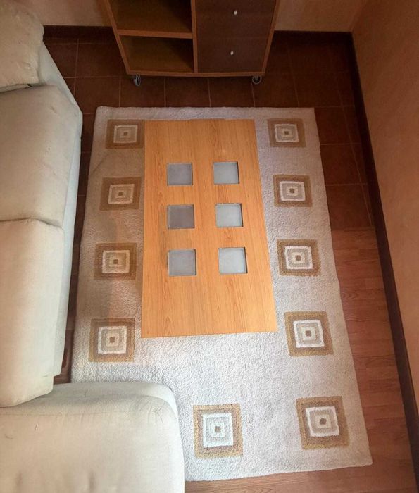 Conjunto Sofá com tapete e mesa de centro