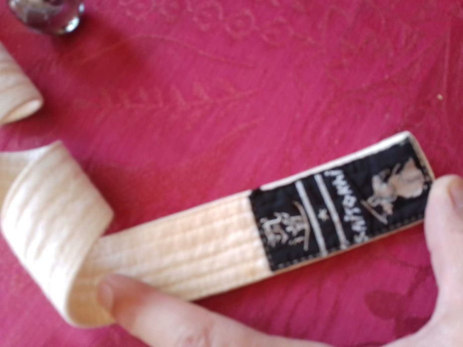 Sensei oss?-Cinto karaté Shitokai Vintage Branco-5E-Bola Met.2EDesde2E