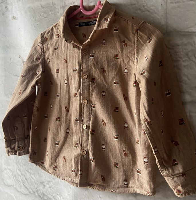 Beżowa koszula świąteczna Next 2-3 lata 98cm