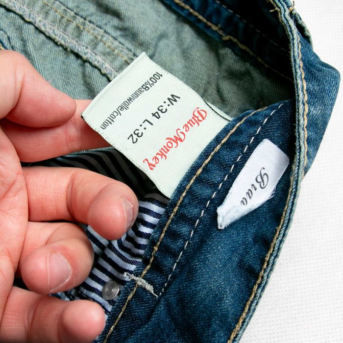 Blue Monkey y2k spodnie jeansowe 34/32us biodrówki hafty przetarcia