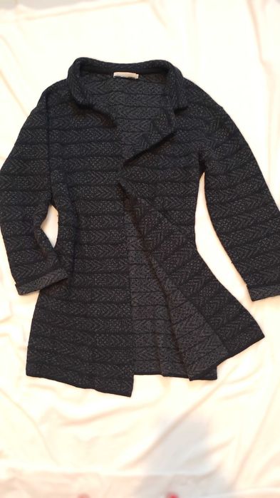 Wełniany włoski kardigan dzianinowy płaszczyk S M bez zapięcia ciepły