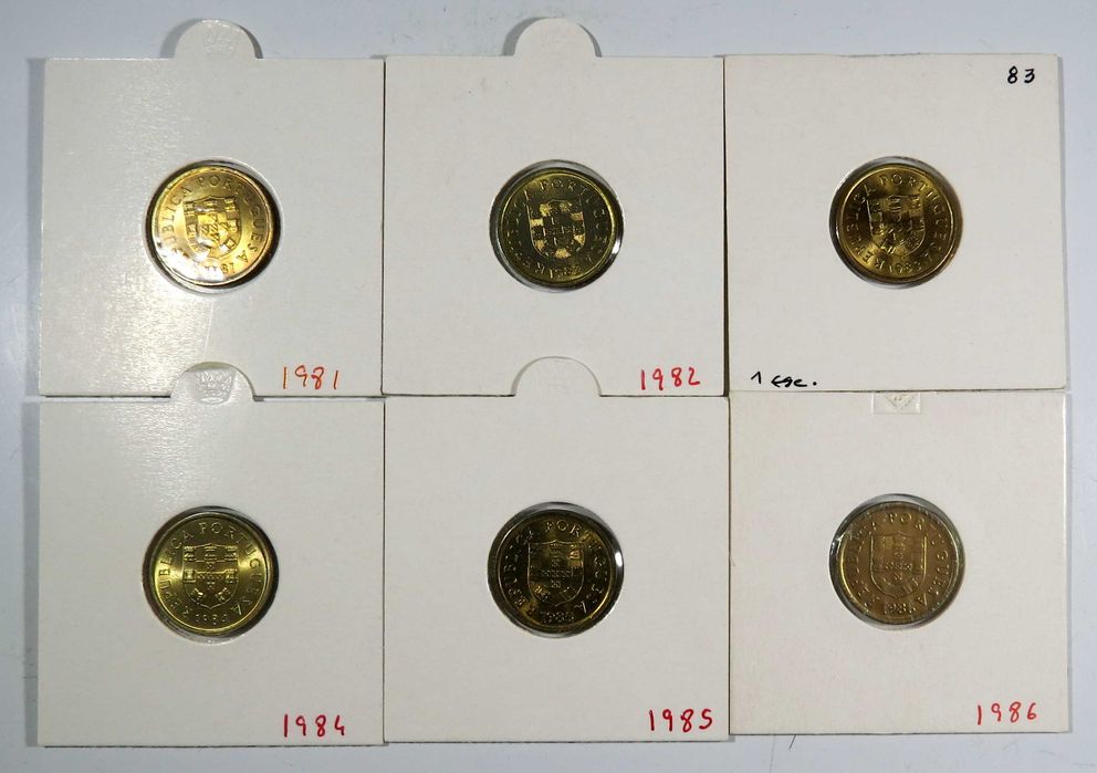 Moedas Republica. Portuguesa - Série completa 1$ Latão Níquel M. Maior 1981~1986 NOVAS em Alvéolo