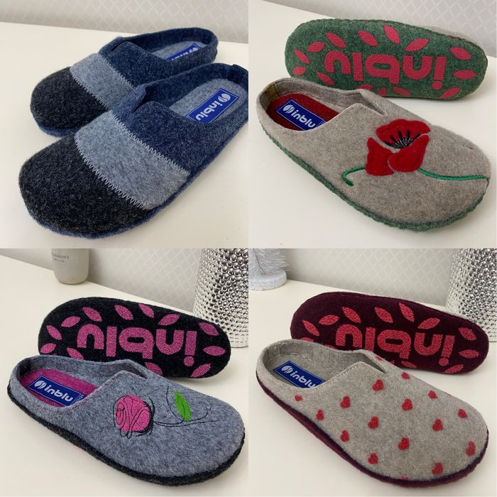 Жіночі повстяні (войлок) тапочки Inbli,бежеві та сині.Розмір у розмір.