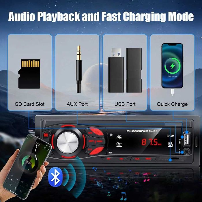 Auto Radio Bluetooth Auto 1 Din ,  Bluetooth Mãos Livres,