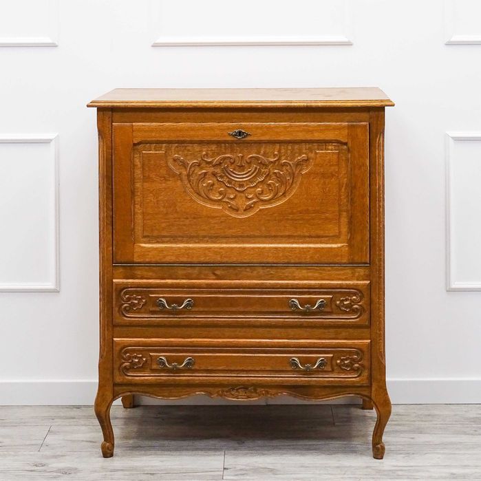 Drewniana KOMODA francuska LUDWIK DĄB KOMODA nóżki 2 szuflady 70. XX