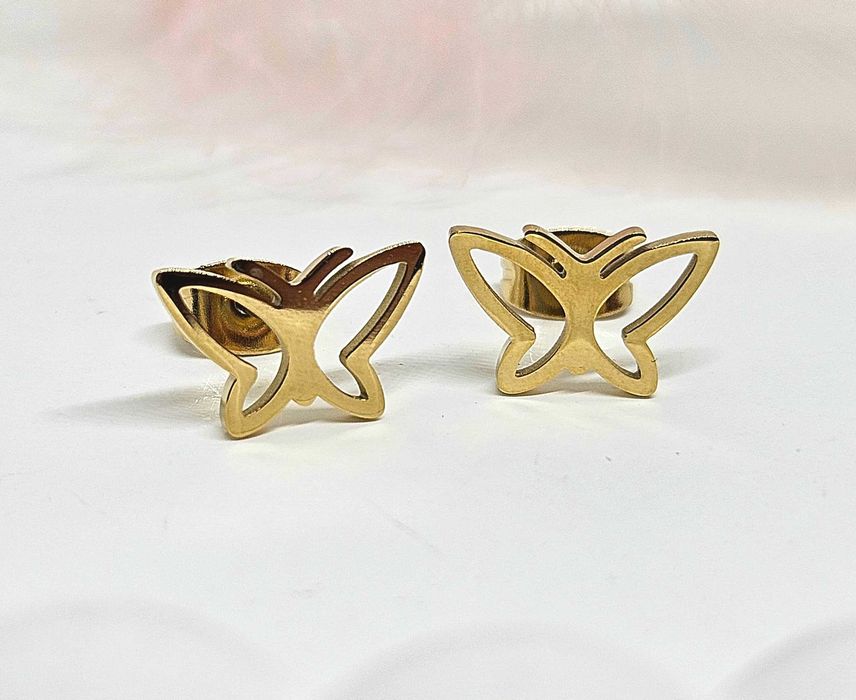 Nowe Złote Kolczyki Stal Chirurgiczna 316L Ozdobne Motylek