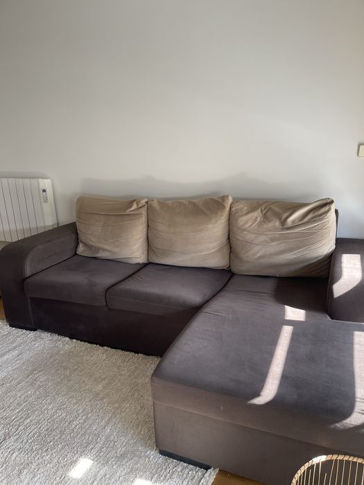 Sofá Chaise Longue Castanho-Escuro - Ótimo Estado Geral