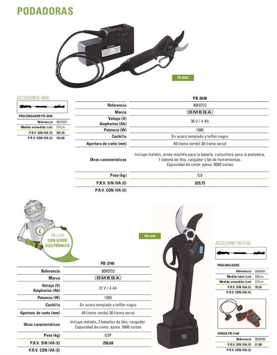 (15%) Tesoura de Poda 21V 4Ah, 2bat, 1050W OMEGA