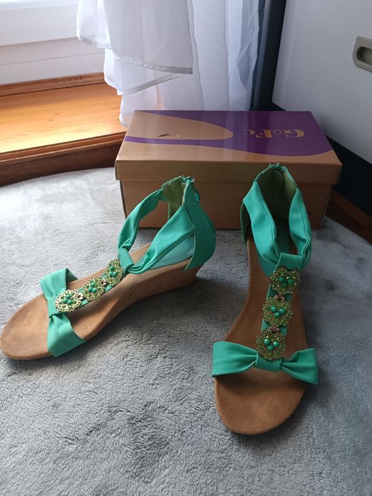 Buty damskie sandałki rozmiar 40 koturna zielone